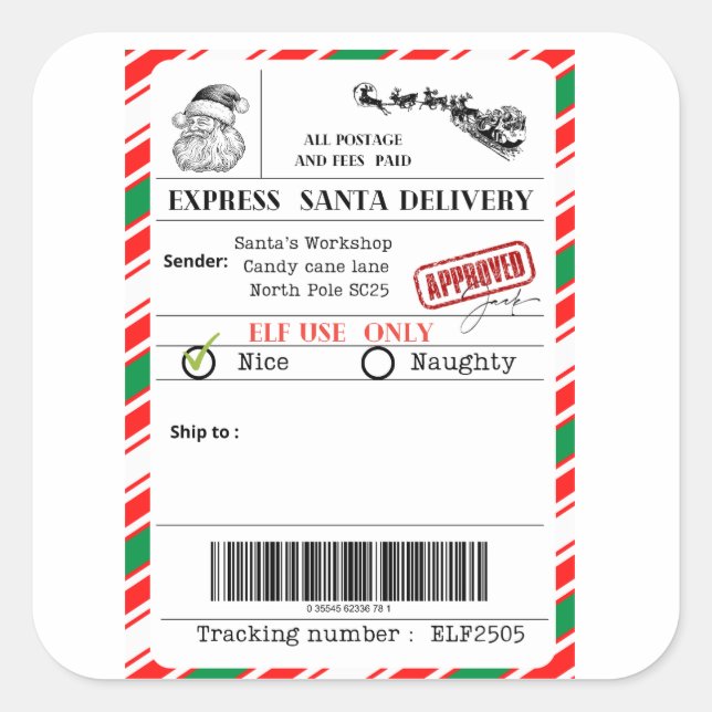 Pegatina Cuadrada Santa shipping label (Anverso)