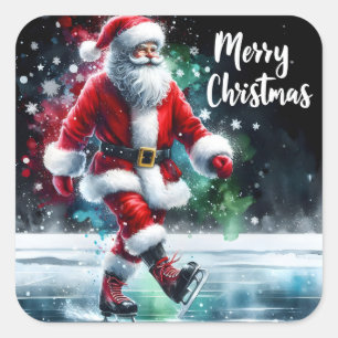 Pegatina Cuadrada Santa Skates con felicidad al aire libre