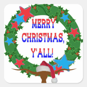 Pegatina Cuadrada Santa Steer - Feliz Navidad