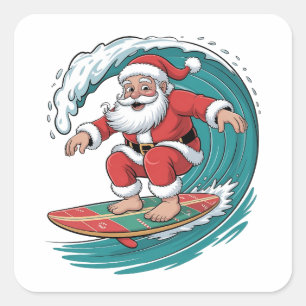 Pegatina Cuadrada Santa Surfing Navidad Surf X-mas Festivo Fiesta