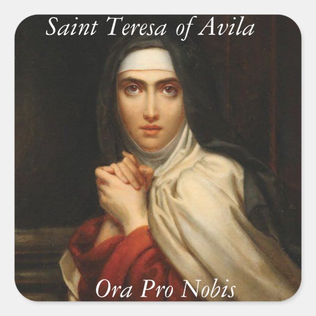 Pegatina Cuadrada Santa Teresa de Ávila Carmelite Nun Ora Pro Nobis (Anverso)