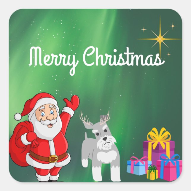 PEGATINA CUADRADA SANTA Y SCHNAUZER NAVIDAD PERSONALIZADA (Anverso)