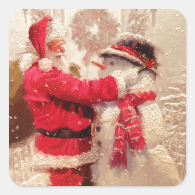 Pegatina Cuadrada Santa y Snowman (Anverso)