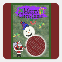 Pegatina Cuadrada Santa y Snowman agregan fotos navideñas