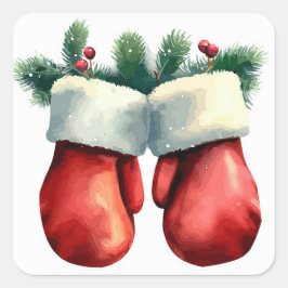 Pegatina Cuadrada Santas Mittens