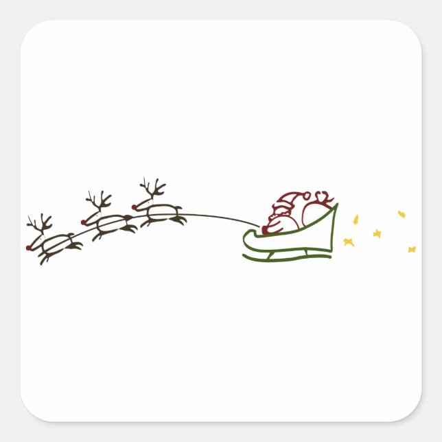Pegatina Cuadrada Santas Sleigh (Anverso)