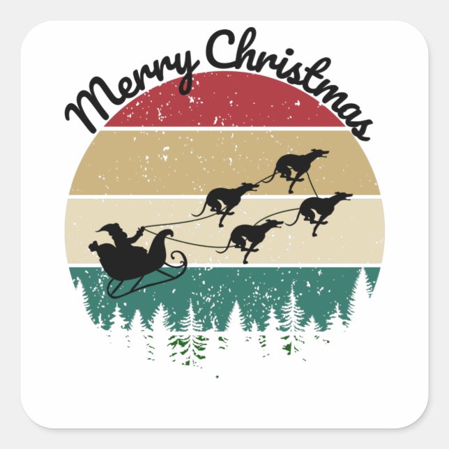 Pegatina Cuadrada Santas Sleigh arrastradas por los grises (Anverso)