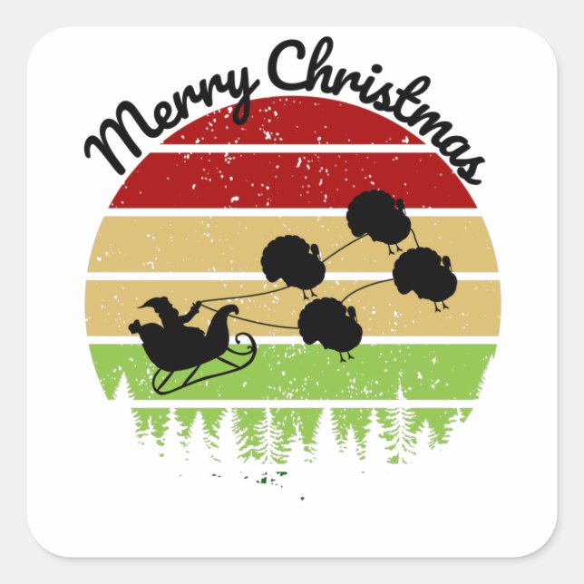 Pegatina Cuadrada Santas Sleigh tiradas por pavos (Anverso)