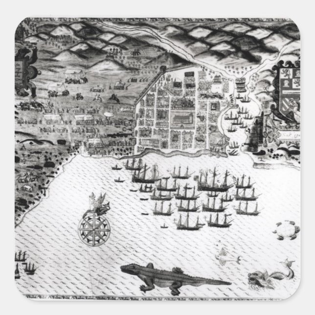 Pegatina Cuadrada Santiago, Cabo Verde, 1589 (Anverso)