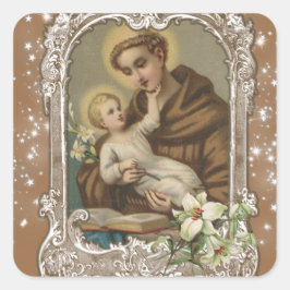 Pegatina Cuadrada Santo Antonio Niño Jesús Sacerdote Católico C