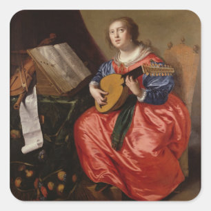 Pegatina Cuadrada Santo Cecilia (aceite en lona)