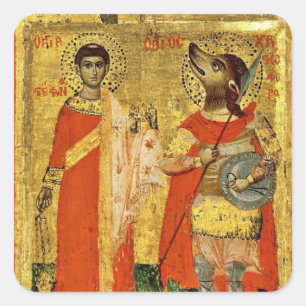 Pegatina Cuadrada Santo Christopher icónico con el soldado