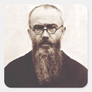 Pegatina Cuadrada Santo Maximiliano Kolbe sacerdote católico polaco