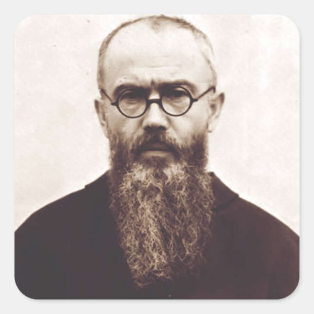 Pegatina Cuadrada Santo Maximiliano Kolbe sacerdote católico polaco (Anverso)
