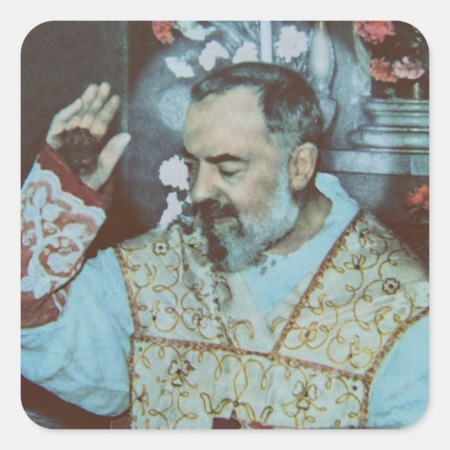 Pegatina Cuadrada Santo Padre Pio (Anverso)