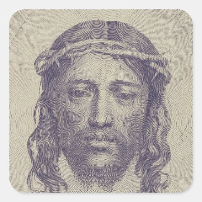 Pegatina Cuadrada Santo Rostro en el Velo de Santa Verónica (Anverso)