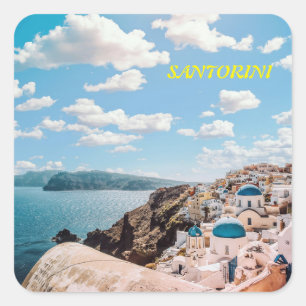 Pegatina Cuadrada Santorini, Grecia Beach House