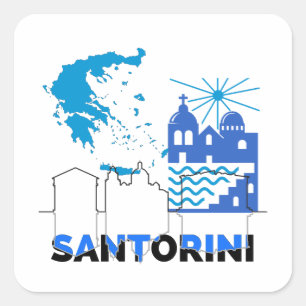 Pegatina Cuadrada Santorini Grecia.w