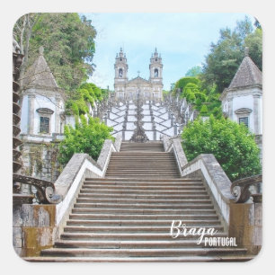 Pegatina Cuadrada Santuario católico Bom Jesus de Braga, Portugal
