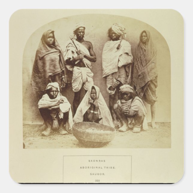 Pegatina Cuadrada Saonras, tribu aborigen de Saugor, centro (Anverso)