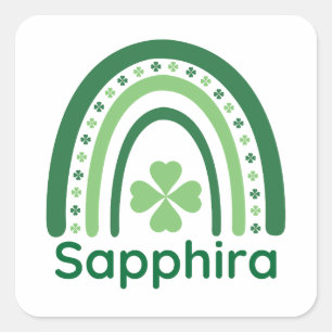 Pegatina Cuadrada Sapphira Nombre Clover Boho Arcoiris