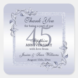 Pegatina Cuadrada Sapphire Gem y Purpurina 45° Aniversario del Boda