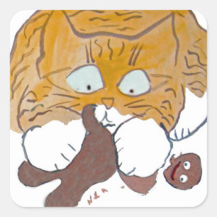 Pegatina Cuadrada Sara, el gatito, crujido del pan de jengibre
