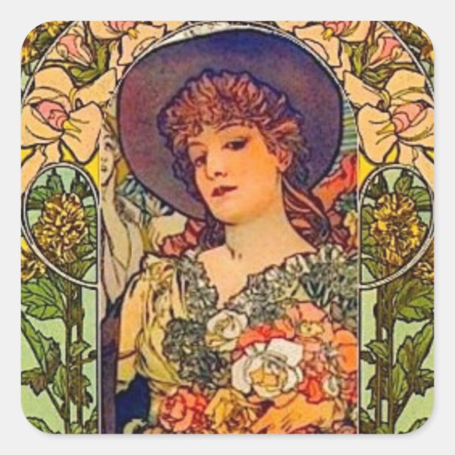 Pegatina Cuadrada Sarah Bernhardt Tosca. (Anverso)