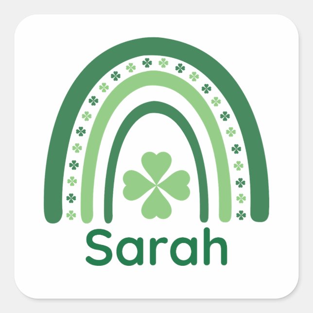 Pegatina Cuadrada Sarah Name Clover Boho Rainbow (Anverso)
