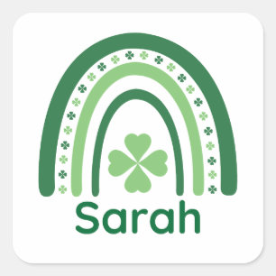 Pegatina Cuadrada Sarah Name Clover Boho Rainbow