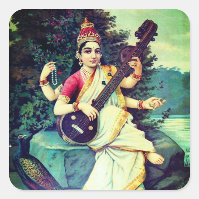 Pegatina Cuadrada Saraswati (Anverso)