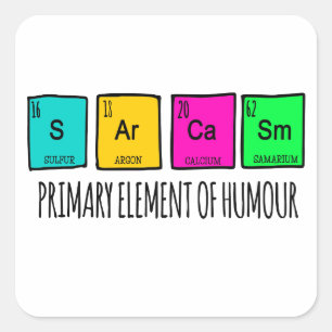 Pegatina Cuadrada Sarcasmo Elementos primarios del humor