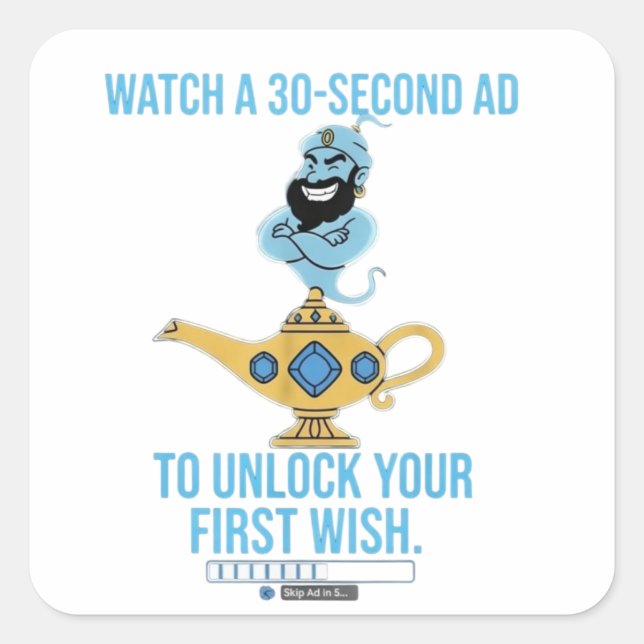 Pegatina Cuadrada Sarcastic magic genie wish (Anverso)