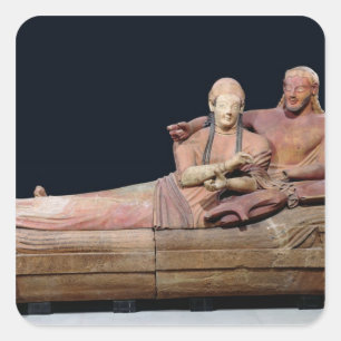 Pegatina Cuadrada Sarcófago de una pareja casada, 525-500 a. C.