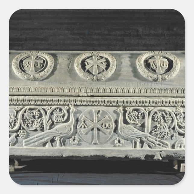 Pegatina Cuadrada Sarcófago del obispo Theodore (Anverso)