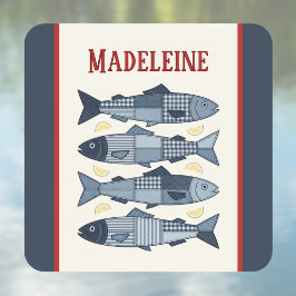 Pegatina Cuadrada Sardinas Limones Colcha Costera Cuadrada de Parche