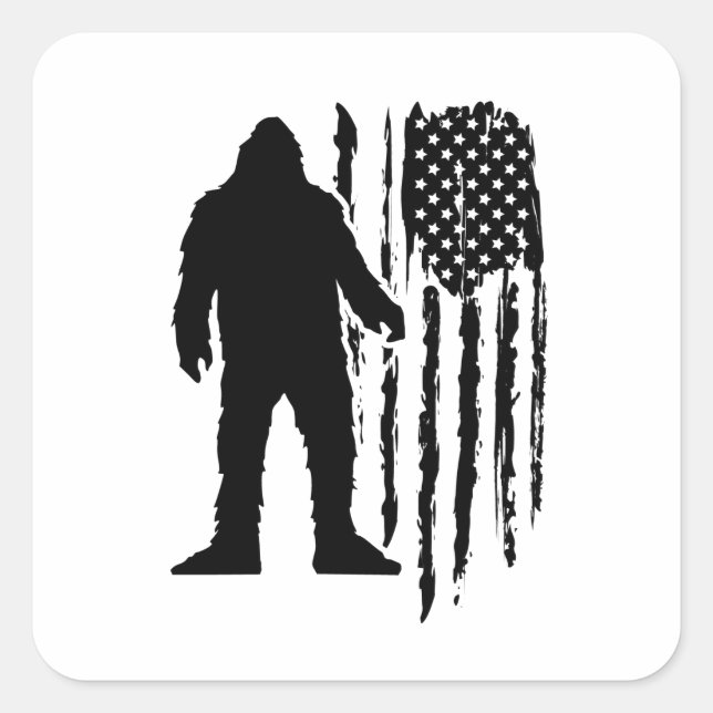 Pegatina Cuadrada Sasquatch Bigfoot American Flag (Anverso)