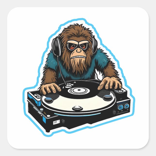 Pegatina Cuadrada Sasquatch DJ (Anverso)