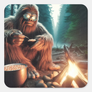 Pegatina Cuadrada Sasquatch en el Fogón