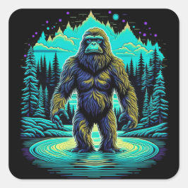Pegatina Cuadrada Sasquatch en el Woods Ai Art