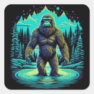 Pegatina Cuadrada Sasquatch en el Woods Ai Art