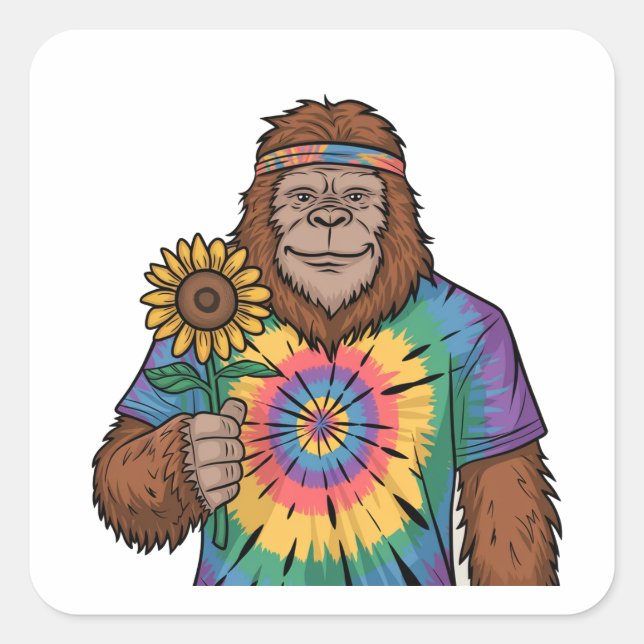 Pegatina Cuadrada Sasquatch Hippie (Anverso)