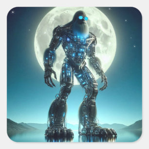 Pegatina Cuadrada Sasquatch Robot