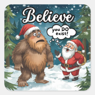 Pegatina Cuadrada Sasquatch se encuentra con Santa Creo Navidad Dive