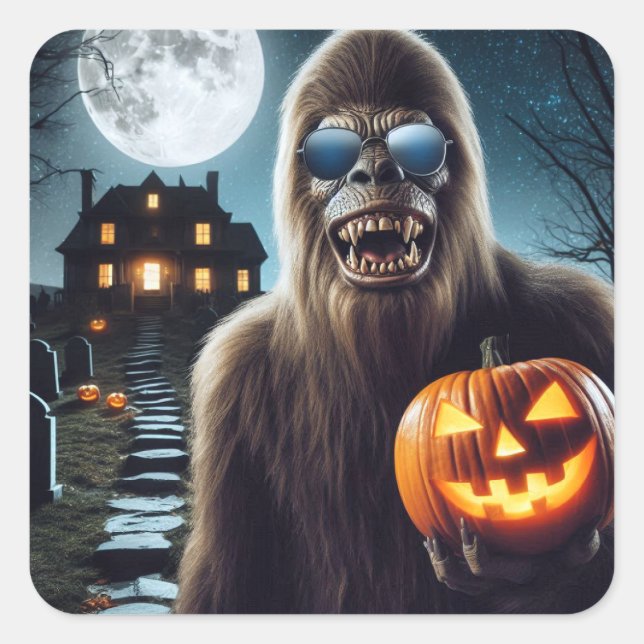 Pegatina Cuadrada Sasquatch sobre Halloween (Anverso)