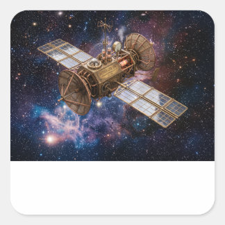 Pegatina Cuadrada Satélite de comunicaciones Steampunk estrellado