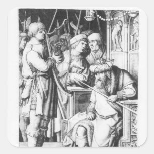 Pegatina Cuadrada Saul que escucha el juego de David la arpa