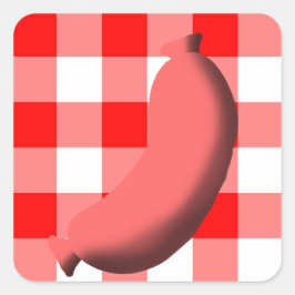 Pegatina Cuadrada Sausage con Red/White Gingham/Plaid Background