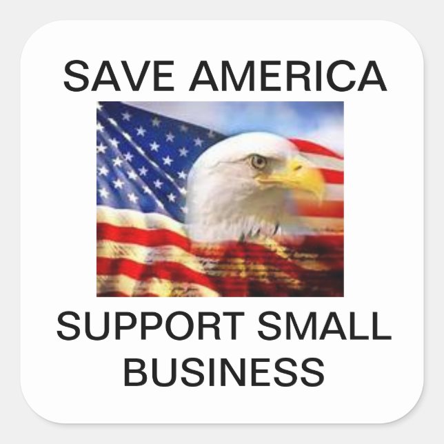 Pegatina Cuadrada Save America - Soporte para pequeñas empresas (Anverso)