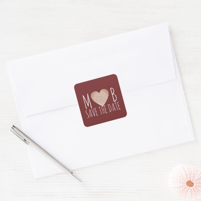 Pegatina Cuadrada Save Date Love Heart Bride Groom Romantic (Sobre)